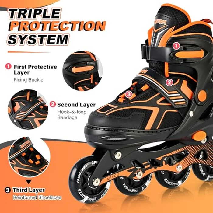 2PM SPORTS Torinx Orange Boys Adjustable Inline Skates, Fun Beginner Roller Skates for Kids, Youth, Girls, Men and Women (Orange, Medium - Big Kid (1-4 US)) by 2PM SPORTS - Image 5