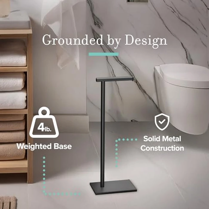 Gatco 1431MX Modern Square Base Toilet Paper Holder Stand, Matte Black, 22.25"H by Gatco - Image 2