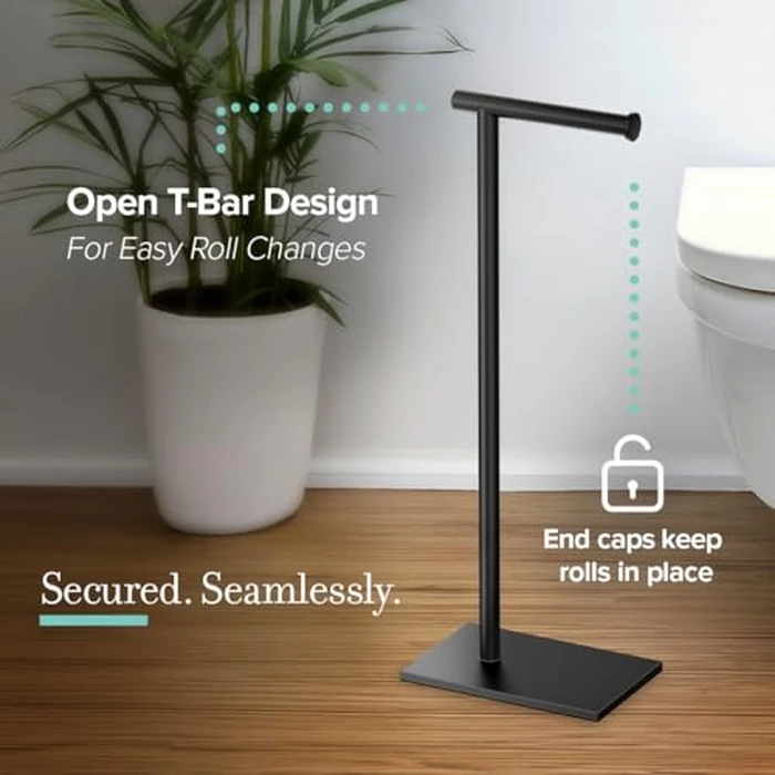 Gatco 1431MX Modern Square Base Toilet Paper Holder Stand, Matte Black, 22.25"H by Gatco - Image 3