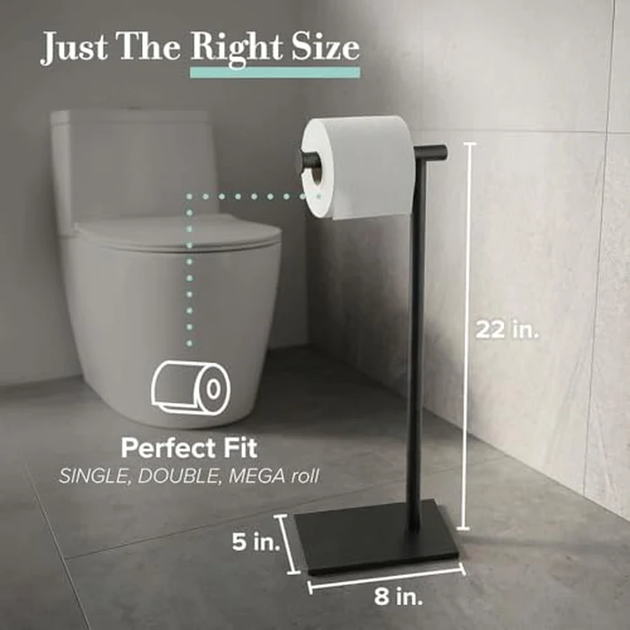 Gatco 1431MX Modern Square Base Toilet Paper Holder Stand, Matte Black, 22.25"H by Gatco - Image 6