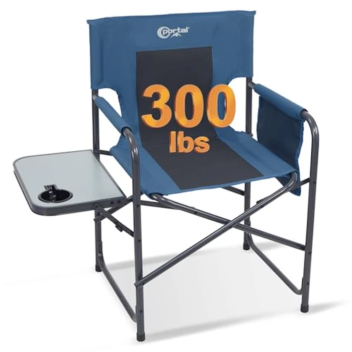 Portal Directors Chair Camping Chairs for Adults with Side Table Folding Lawn Chairs for Adults, Directors Chairs Foldable for Outdoor Chairs for Beach, Travel, Heavy Duty Supports 300LBS, Blue/Grey by Portal - Used - Very Good condition - US$43.49