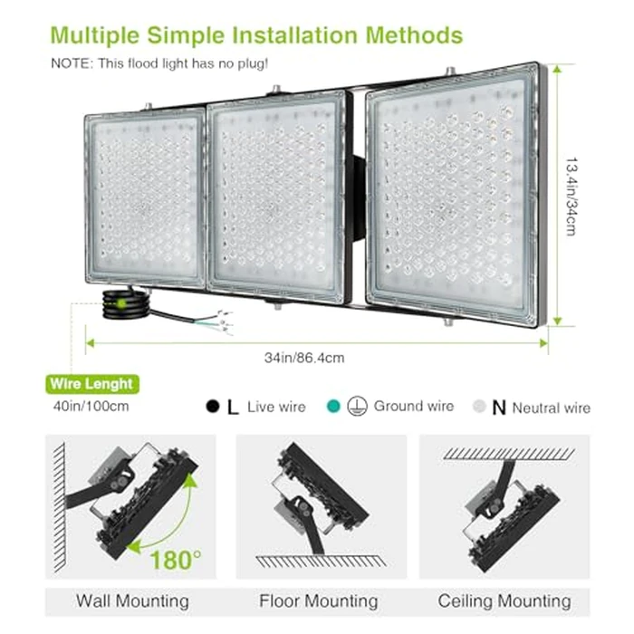 STASUN 900W Dusk to Dawn LED Flood Light, 90000lm 6000K Super Bright Outdoor Lighting, IP66 Waterproof, Floodlight for Backyard, Sport Court, Parking Lot, Stadium, Arena, Commercial by STASUN - Image 4