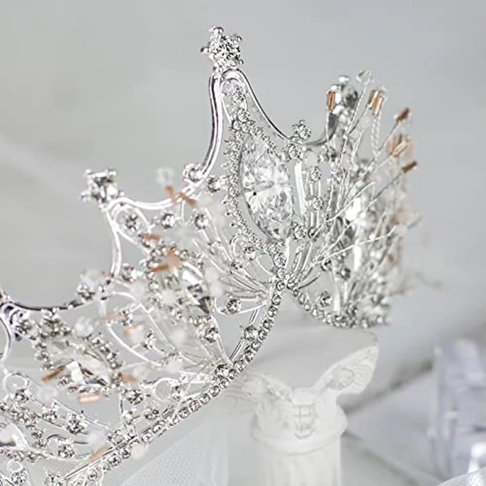 Yolmina Baroque Queen Crown, Sliver Wedding Crown and Tiara for Bride Handmade Princess Crystal Rhinestone Headband Tiaras for Women, Fairy Hair Accessories for Wedding Halloween Party Music Festival by Yolmina - Image 6