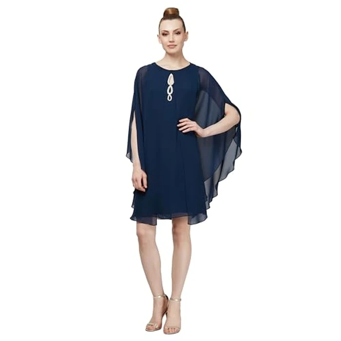 S.L. Fashions Women's Two Piece Knee Length Jacket Dress Keyhole Neckline, Navy Capelet, 12 by S.L. Fashions - Used - Very Good condition - US$31.90