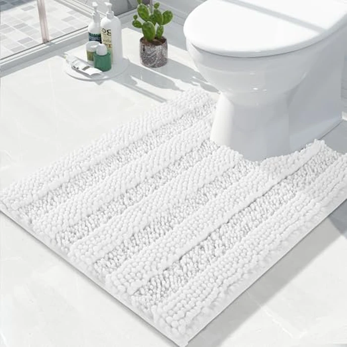 Yimobra Toilet Rugs U Shaped Washable 24 x 20, Non Slip and Super Absorbent Toilet Mat, Quick Dry, Ultra Luxury Microfiber Chenille Plush Fluffy Contour Bath Rugs for Toilet Base, White by Yimobra - Used - Very Good condition - US$11.72