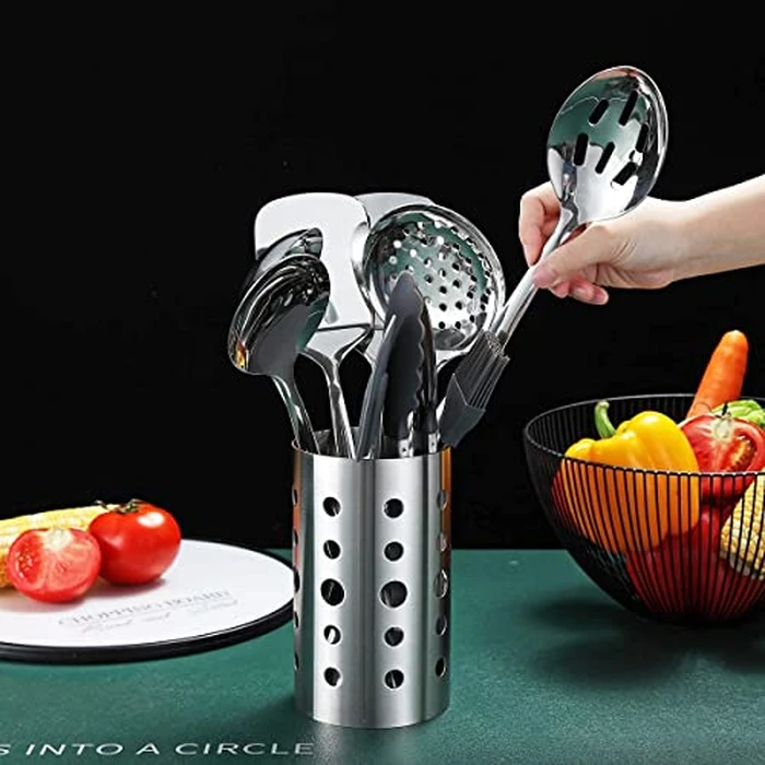 Stainless Steel Cooking Utensils Set, Berglander 13 Pieces Kitchen Utenisls Set, Kitchen Tools Set with Utensil Holder Non-Stick and Heat Resistant,Dishwasher Safe, Easy to Clean (13 Packs) by Berglander - Image 3