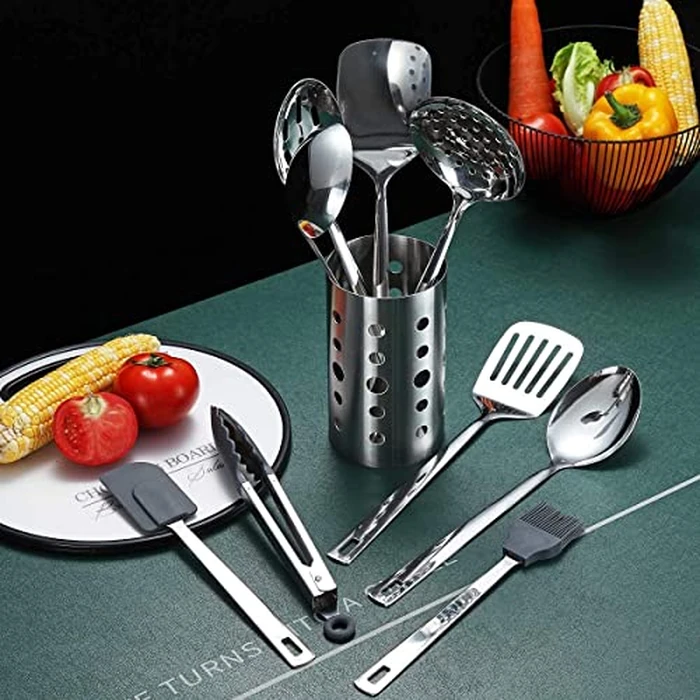 Stainless Steel Cooking Utensils Set, Berglander 13 Pieces Kitchen Utenisls Set, Kitchen Tools Set with Utensil Holder Non-Stick and Heat Resistant,Dishwasher Safe, Easy to Clean (13 Packs) by Berglander - Image 4