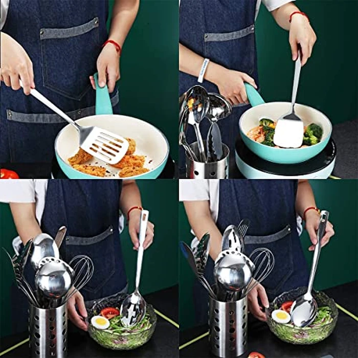 Stainless Steel Cooking Utensils Set, Berglander 13 Pieces Kitchen Utenisls Set, Kitchen Tools Set with Utensil Holder Non-Stick and Heat Resistant,Dishwasher Safe, Easy to Clean (13 Packs) by Berglander - Image 5