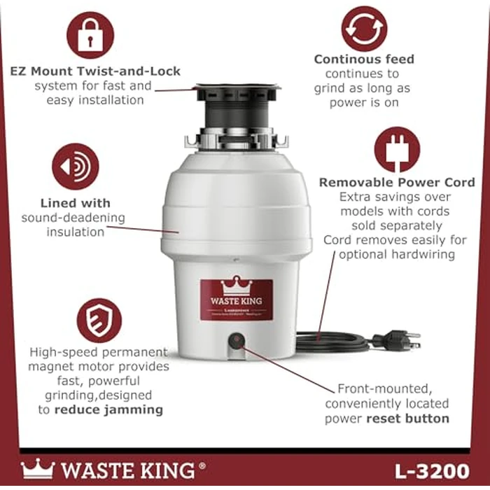 Waste King L-3200 3/4 Horse Power Light Duty 2700 RPM Food Waste Disposer by Waste King - Image 3