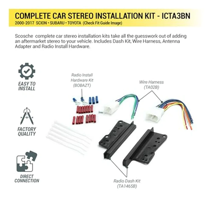 Scosche ICTA3BN Double DIN Radio Install Dash Kit and Harness Compatible with Select 2000-2017 Scion, Subaru and Toyota Vehicles - Complete Basic Car Stereo Installation Kit - Does Not Retain SWC by Scosche - Image 2