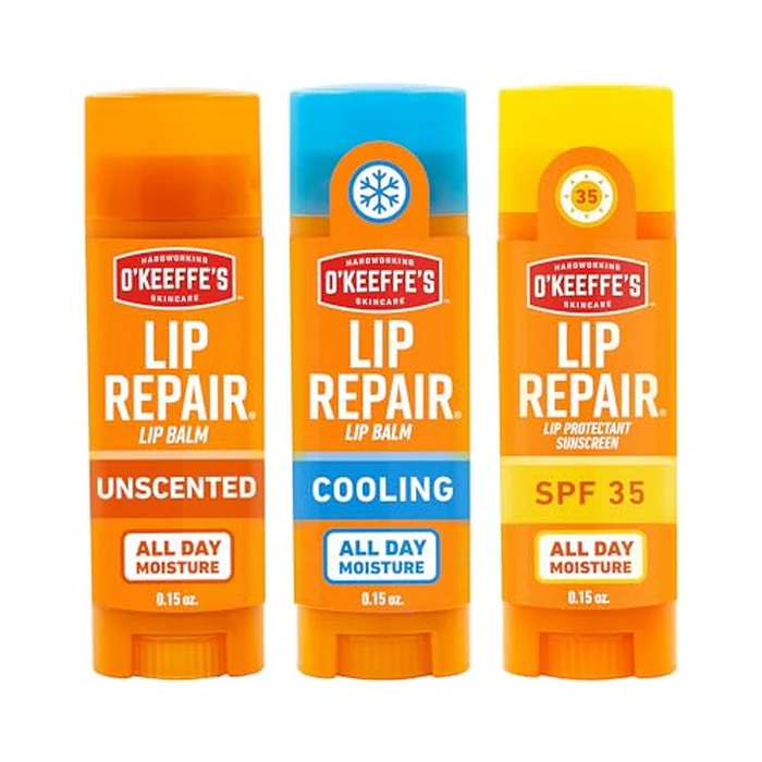 O'Keeffe's Lip Repair Lip Balm Set for Dry, Cracked Lips - Stick (Pack of 3: 1 Cooling + 1 Unscented + 1 SPF) - Moisturizer for for Extremely Cracked, Dry Lips by O'Keeffe's - Used - Like New condition - US$8.99