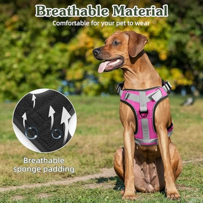 VavoPaw Heavy Duty Tactical Dog Harness for Large Dogs, No Pull Adjustable Pet Harness Reflective Service Training Easy Control Pet Vest Military K9 Working Dog Harnesses, Pink, L by VavoPaw - Image 3