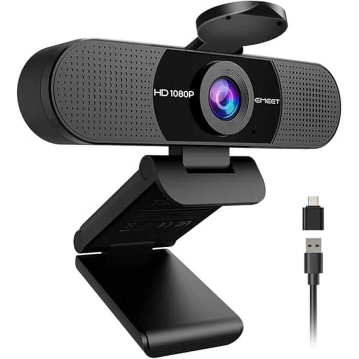EMEET C960 1080P Webcam with Microphone, 2 Mics, 90 degrees FOV, USB Type-A & A-to-C Adapter, Fixed Focus, Plug&Play Computer Camera for Zoom/Teams/Facetime/YouTube/Google Meet/Switch 2 Camera, 2025 Version by EMEET - Used - Like New condition