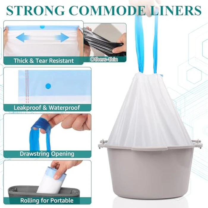 Commode Liners with Absorbent Pads for Bedside Commode, 100 Commode Bags+100 Commode Pads, Portable Toilet Bags Leak-Proof Disposable Potty Bags for Bedside Commode Bucket by Vovoloki - Image 5