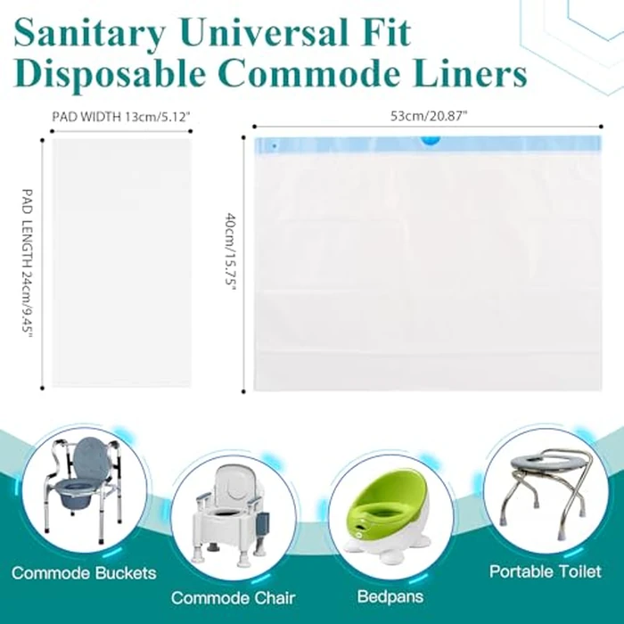 Commode Liners with Absorbent Pads for Bedside Commode, 100 Commode Bags+100 Commode Pads, Portable Toilet Bags Leak-Proof Disposable Potty Bags for Bedside Commode Bucket by Vovoloki - Image 6