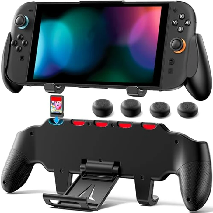 Grip Compatible with Nintendo Switch 2, Switch 2 Ergonomic Grip Case with Adjustable Stand, Comfort Game Accessories with 5 Game Card Slots and 4 Thumb Caps by OIVO - Used - Like New condition - US$18.68