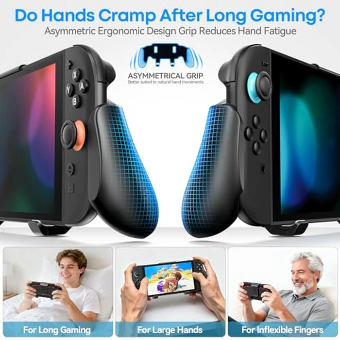 Grip Compatible with Nintendo Switch 2, Switch 2 Ergonomic Grip Case with Adjustable Stand, Comfort Game Accessories with 5 Game Card Slots and 4 Thumb Caps by OIVO - Image 2