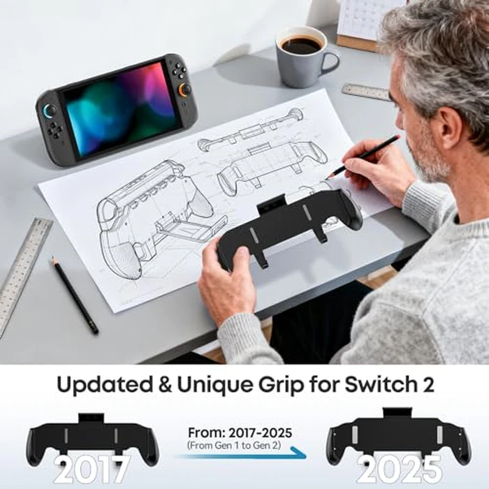 Grip Compatible with Nintendo Switch 2, Switch 2 Ergonomic Grip Case with Adjustable Stand, Comfort Game Accessories with 5 Game Card Slots and 4 Thumb Caps by OIVO - Image 4