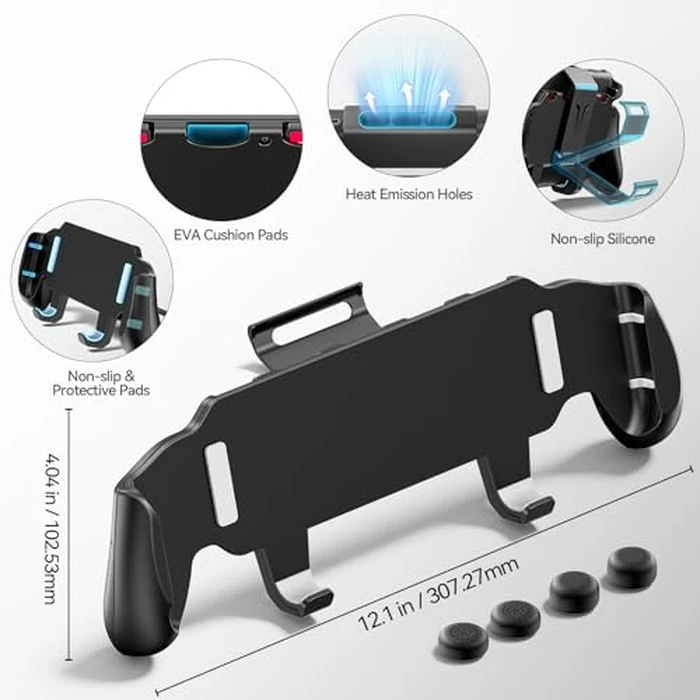 Grip Compatible with Nintendo Switch 2, Switch 2 Ergonomic Grip Case with Adjustable Stand, Comfort Game Accessories with 5 Game Card Slots and 4 Thumb Caps by OIVO - Image 6