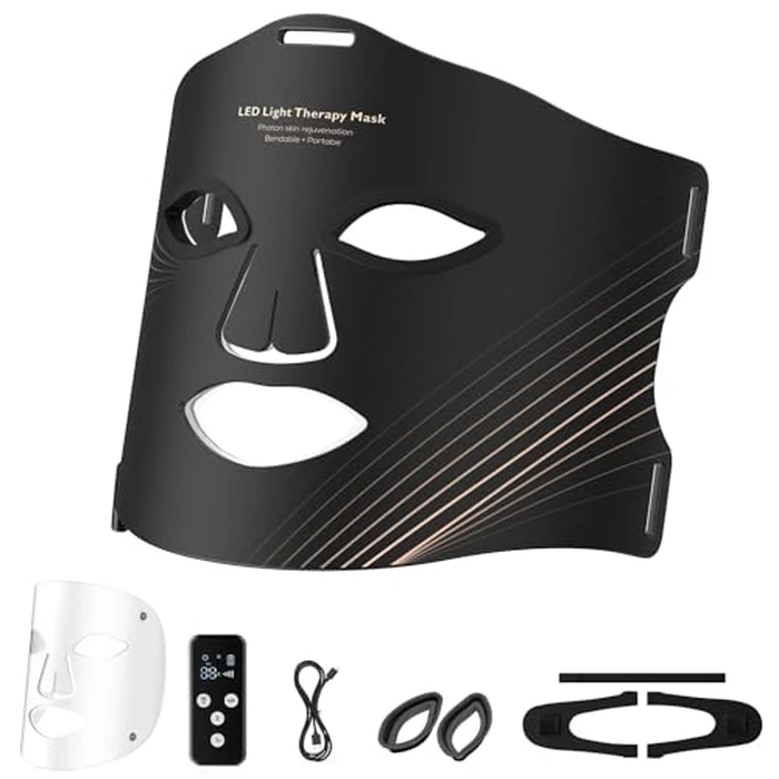 Duuckin LED Face Mask Light Therapy, 3 Modes Portable Red Light Therapy for Face with Rechargeable Remote, Red Light Mask, at Home(Dark Black) by Duuckin - Used - Like New condition - US$43.55