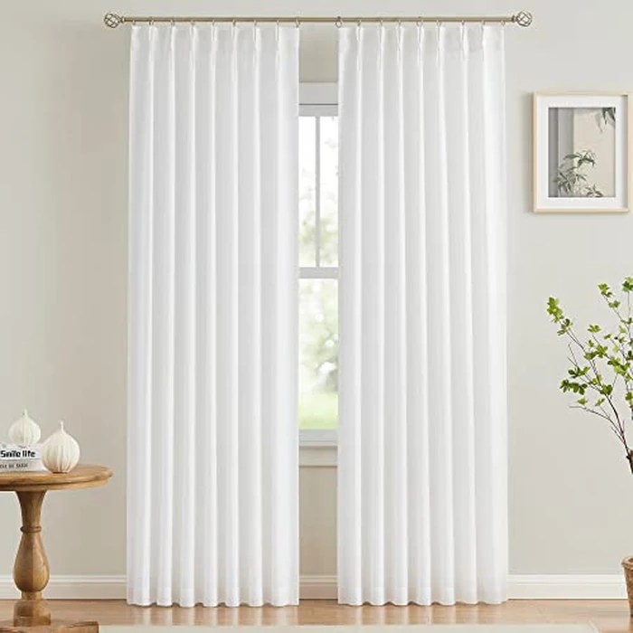 Vision Home White Pinch Pleated Semi Sheer Curtains Textured Light Filtering Window Curtains 95 inch for Living Room Bedroom Rayon Blended Pinch Pleat Drapes with Hooks 2 Panels 40" Wx95 L by Vision Home - Used - Very Good condition
