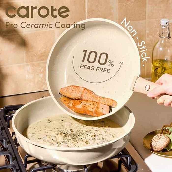 CAROTE 25PCS Ceramic Cookware Set, Pots and Pans set Non Stick, RV Kitchen Cooking Set Removable Handles, Oven Safe, Induction Cookware, Non-toxic Kitchen Cooking Set, PFAS and PFOA Free by CAROTE - Image 3