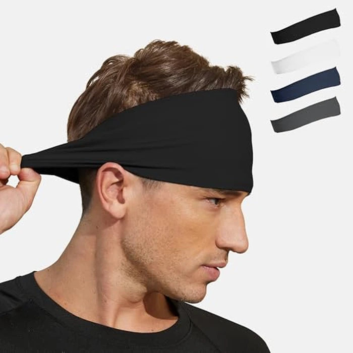 VIMPEP Sports Headbands for Men Soft Feeling Sweatband Workout Headband for Running,Basketball,Tennis,Yoga Fitness Stretchy Quick-Dry Hairband for Unisex Black,White,Dark Blue,Dark Grey by VIMPEP - Used - Like New condition