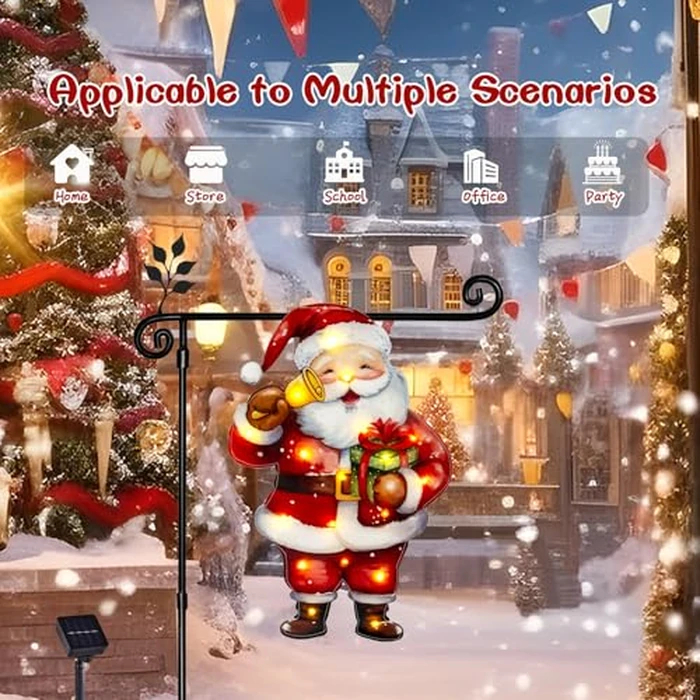 amadecohome Lighted Christmas Garden Flag 12x18, 8 Modes Double Sided Solar Christmas Decorations Outdoor LED Navidad Flag, Yard Decorations for Xmas Patio Lawn Porch(Santa Warm White 12x18) by amadecohome - Image 5