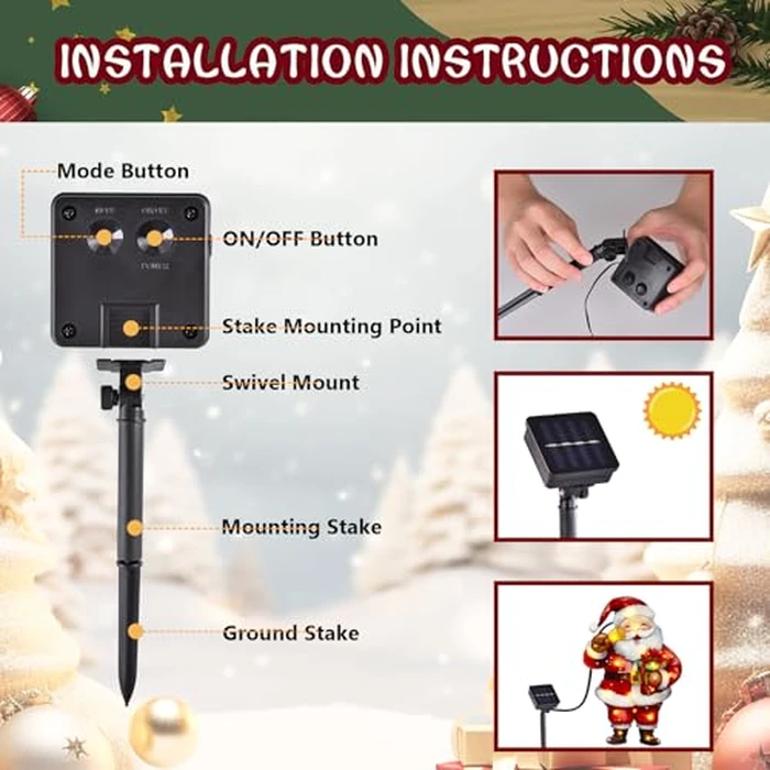 amadecohome Lighted Christmas Garden Flag 12x18, 8 Modes Double Sided Solar Christmas Decorations Outdoor LED Navidad Flag, Yard Decorations for Xmas Patio Lawn Porch(Santa Warm White 12x18) by amadecohome - Image 6