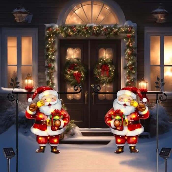 amadecohome Lighted Christmas Garden Flag 12x18, 8 Modes Double Sided Solar Christmas Decorations Outdoor LED Navidad Flag, Yard Decorations for Xmas Patio Lawn Porch(Santa Warm White 12x18) by amadecohome - Image 7