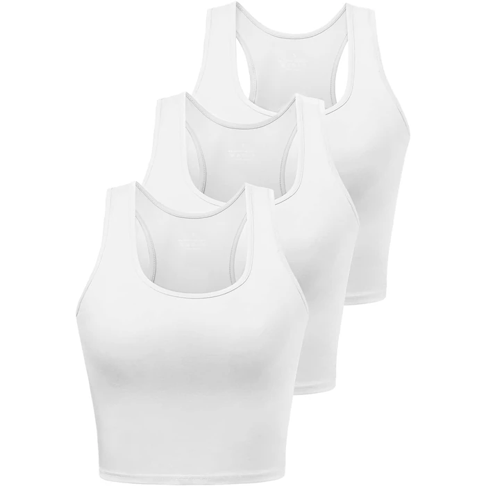 Porvike Sports Crop Tank Tops for Women Cropped Athletic Yoga Tops Racerback Running Tanks Cotton Workout Shirts Sleeveless Undershirts Exercise Gym Clothes 3 Pack White/White/White L by Porvike - Image 1