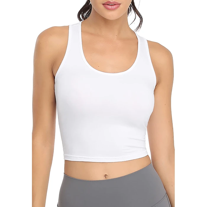 Porvike Sports Crop Tank Tops for Women Cropped Athletic Yoga Tops Racerback Running Tanks Cotton Workout Shirts Sleeveless Undershirts Exercise Gym Clothes 3 Pack White/White/White L by Porvike - Image 2