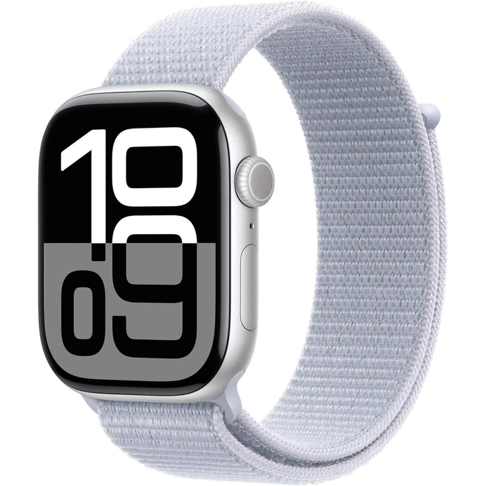 Apple Watch Series 10 (Cellular + GPS) - 64GB - 46mm - Silver Aluminum Case with Blue Cloud Textile Sport Loop Band - One Size by Apple - Image 1