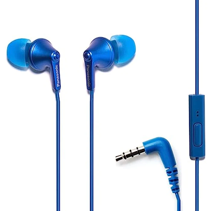 Panasonic ErgoFit Wired Earbuds with Microphone, 3.5mm Jack Headphones with Mic and Call Controller, Ergonomic Custom-Fit Earpieces (S/M/L), for Phones and Laptops - RP-TCM125-AA (Metallic Blue) by Panasonic - Used - Very Good condition - US$12.26