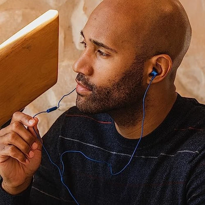 Panasonic ErgoFit Wired Earbuds with Microphone, 3.5mm Jack Headphones with Mic and Call Controller, Ergonomic Custom-Fit Earpieces (S/M/L), for Phones and Laptops - RP-TCM125-AA (Metallic Blue) by Panasonic - Image 5