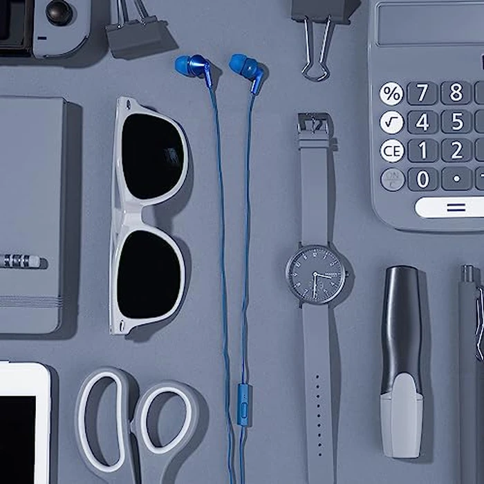 Panasonic ErgoFit Wired Earbuds with Microphone, 3.5mm Jack Headphones with Mic and Call Controller, Ergonomic Custom-Fit Earpieces (S/M/L), for Phones and Laptops - RP-TCM125-AA (Metallic Blue) by Panasonic - Image 6