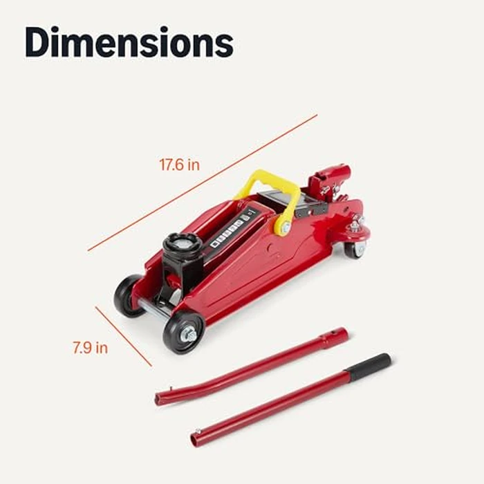 Amazon Basics Hydraulic Floor Portable Car Jack, 2.2 Short Ton/2 Metric Ton/2 Tonne/2000 kg Capacity, Slow Release, Red by Amazon Basics - Image 5