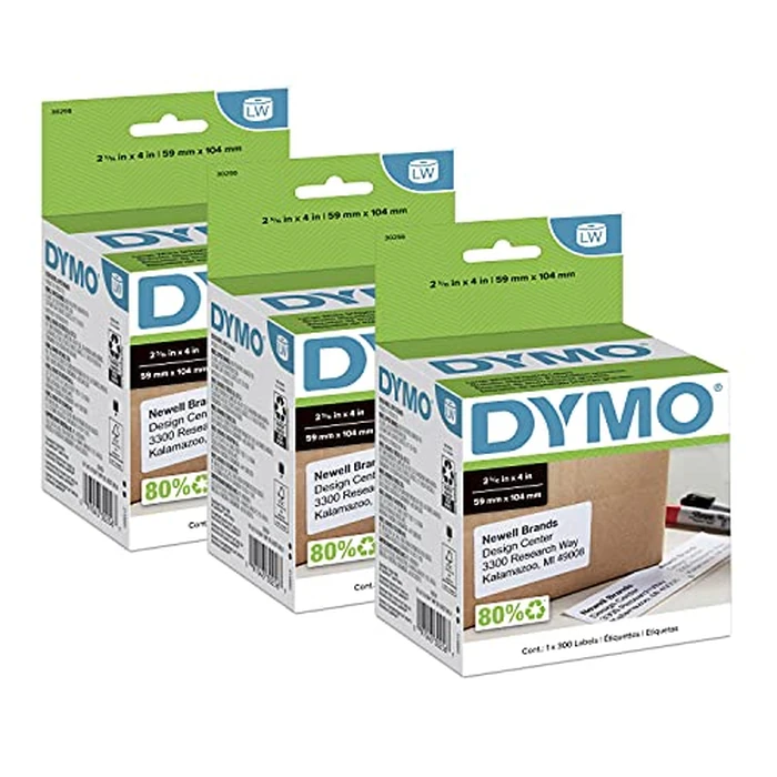 DYMO Authentic LW Large Shipping Labels for LabelWriter Label Printers, Print Up to 6-Line Addresses, 2-5/16" x 4", 3 Rolls of 300 (900 Total) by DYMO - Image 1