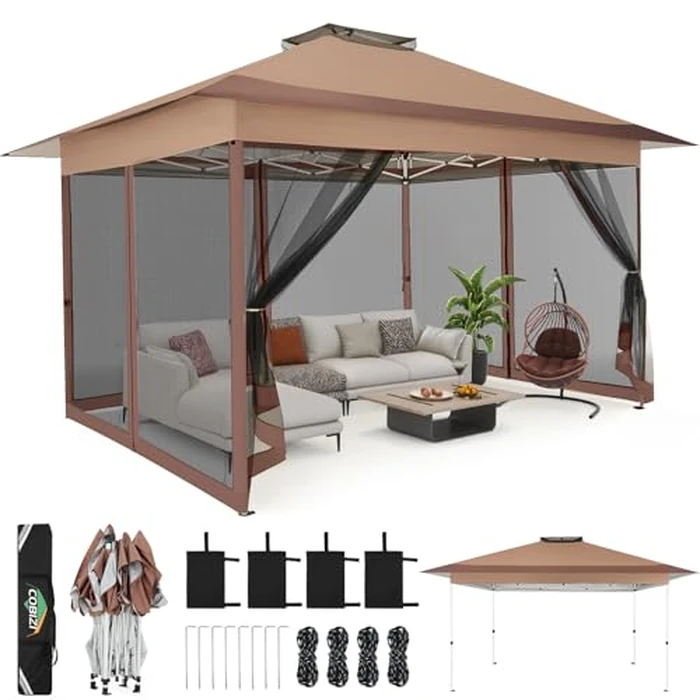 C0BIZI Gazebo 10x15 Pop up Canopy,Gazebos on Clearance-Canopy Tent with Mosquito Netting for Lawn,Garden,Backyard & Patio-Outdoor Tent-Water Resistant and UPF50+ (Brown) by COBIZI - Image 1