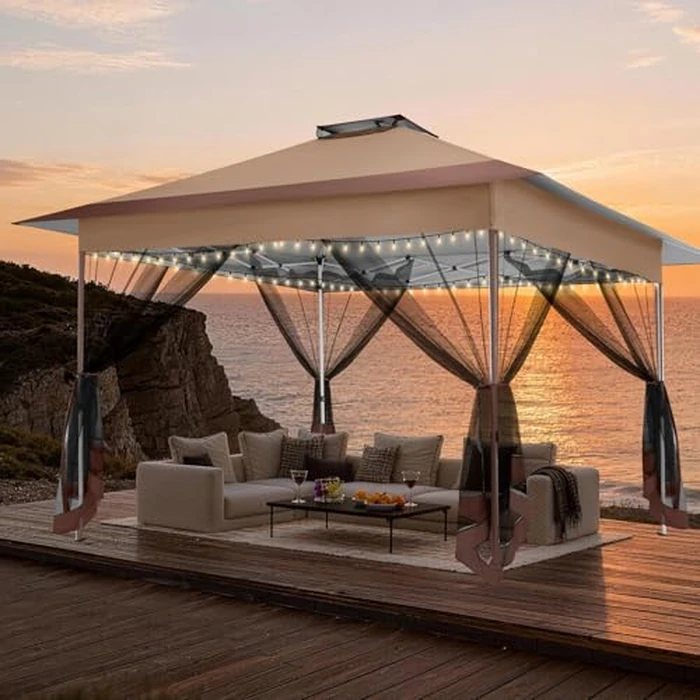 C0BIZI Gazebo 10x15 Pop up Canopy,Gazebos on Clearance-Canopy Tent with Mosquito Netting for Lawn,Garden,Backyard & Patio-Outdoor Tent-Water Resistant and UPF50+ (Brown) by COBIZI - Image 3