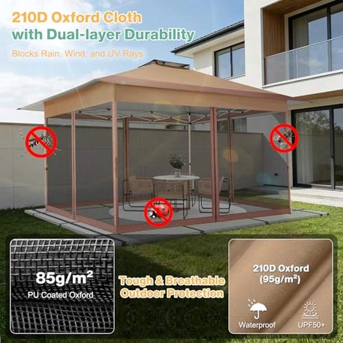 C0BIZI Gazebo 10x15 Pop up Canopy,Gazebos on Clearance-Canopy Tent with Mosquito Netting for Lawn,Garden,Backyard & Patio-Outdoor Tent-Water Resistant and UPF50+ (Brown) by COBIZI - Image 6