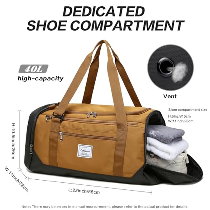 Laripwit Travel Duffle Bag for Men 40L Sports Gym Bag with Wet Pocket & Shoes Compartment Weekender Overnight Backpack for Traveling Duffel Bag Backpack for Women, Khaki by Laripwit - Image 5
