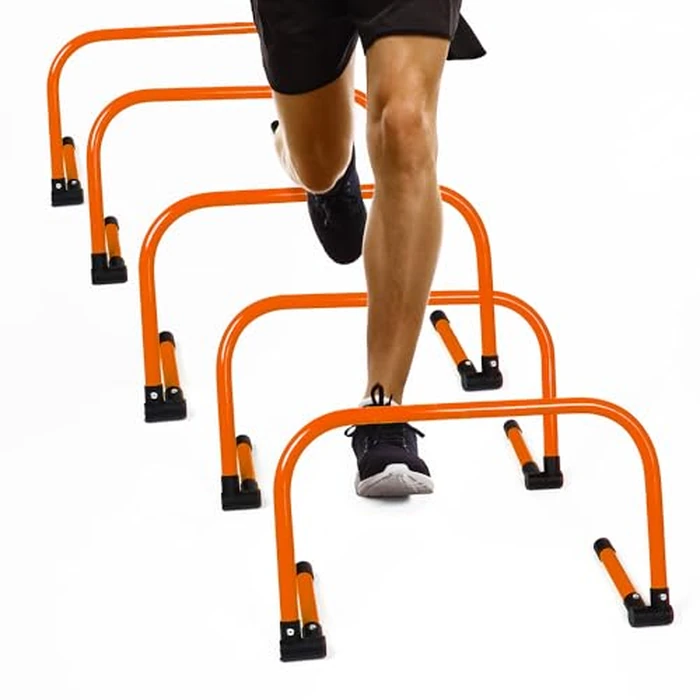 Body Sport Adjustable Athletic Speed Training Hurdles in Orange, Jumping & Speed Training Fitness Equipment, Hurdles for Track & Field, Basketball, Soccer & More, Set of 5 by Body Sport - Image 1