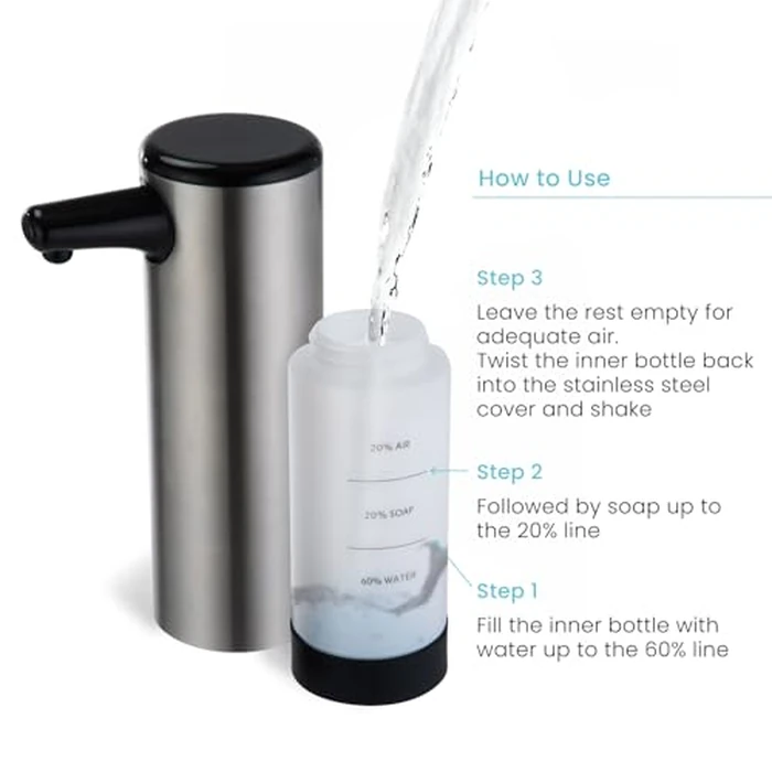 Home Zone Living Foaming Hand Soap Dispenser with Stainless Steel Outer Cover, Refillable Pump for Kitchen and Bathroom Sinks by Home Zone Living - Image 2