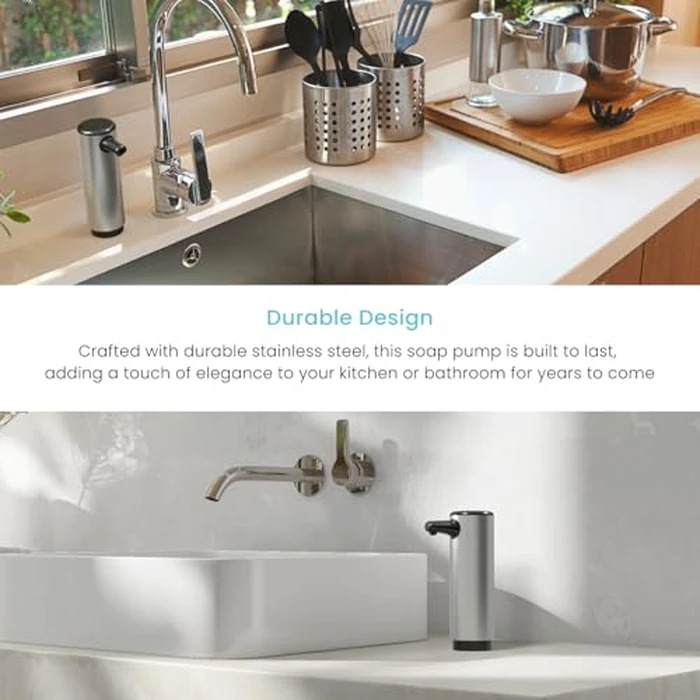 Home Zone Living Foaming Hand Soap Dispenser with Stainless Steel Outer Cover, Refillable Pump for Kitchen and Bathroom Sinks by Home Zone Living - Image 5