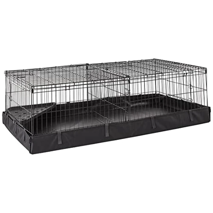 Amazon Basics Leakproof Canvas Bottom Guinea Pig Cage, Easy to Clean Small Animal Habitat with Divider Set, Indoor/Outdoor, Portable, No Tools Needed, 47.6"L x 24.2"W x 14"H, Black by Amazon Basics - Used - Very Good condition