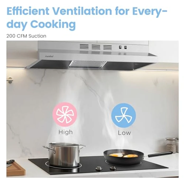 COMFEE' CVU30W2AST Range Hood 30 Inch Ducted Ductless Vent Hood Durable Stainless Steel Kitchen Hood for Under Cabinet with 2 Reusable Filter, 200 CFM, 2 Speed Exhaust Fan Silver by COMFEE' - Image 3