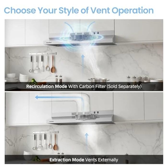 COMFEE' CVU30W2AST Range Hood 30 Inch Ducted Ductless Vent Hood Durable Stainless Steel Kitchen Hood for Under Cabinet with 2 Reusable Filter, 200 CFM, 2 Speed Exhaust Fan Silver by COMFEE' - Image 6