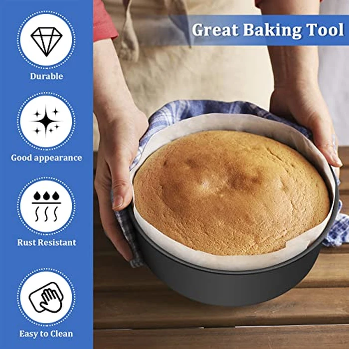 P&P CHEF 6 Inch Cake Pan, Nonstick Round Baking Layer Cake Pans Tins Set for Birthday Wedding, 2.94-Inch Deep Side & One-piece Design, Stainless Steel Core & Easy Clean, Black by P&P CHEF - Image 6