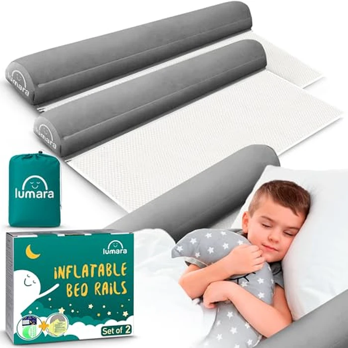 LUMARA Inflatable Bed Rail for Toddlers 2 Pack - Travel Bed Rails, Portable Bed Bumper for Twin, Full, Queen, King Size Beds - Blow Up Bed Bumpers for Kids with Non Slip Flap, Toddler Bed Guard Rail by LUMARA - Image 1